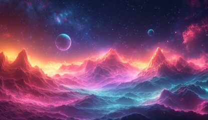 Glowing Mountains In A Starry Night
