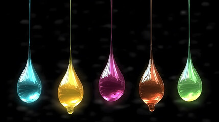 Sticker - Colorful liquid drops suspended against a black backdrop