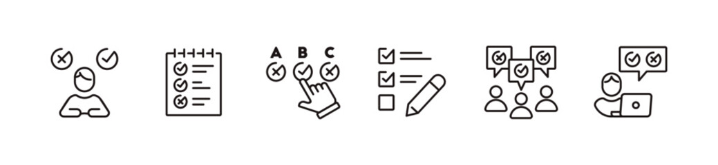 Leinwandbilder - survey checklist choice icon line set school exam questionnaire multiple option task evaluation signs vector outline illustration