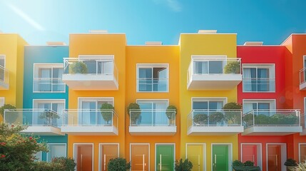 Poster - A very luxurious colorful residential building, original, bright, and modern. During the day.