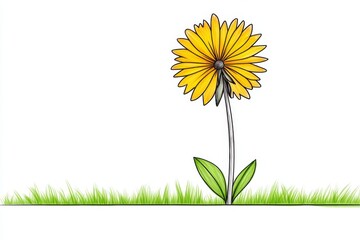 Poster - A minimalist depiction of a dandelion in bloom, with its yellow flower drawn as a simple, vibrant circle and clean green lines
