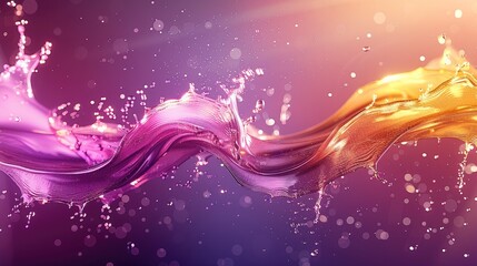 Aufkleber - An abstract background depicting splashing liquid in intense hues of purple, pink, and gold, dynamic motion effects, fluid lines, and shimmering highlights.