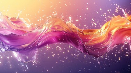 Aufkleber - An abstract background depicting splashing liquid in intense hues of purple, pink, and gold, dynamic motion effects, fluid lines, and shimmering highlights.