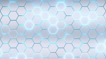 Wall Mural - 3d abstract white hexagon pattern background with blue light glow stripe, concept technology