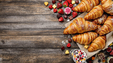 Croissant on wooden background