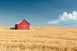 © Kakabe - A vibrant red barn stands amidst golden wheat fields under a bright blue sky, creating a picturesque rural scene suitable for agricultural themes, travel publications, or farm-related marketing,