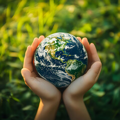 earth in hands realistic image