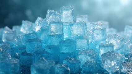 Wall Mural - A pile of blue ice cubes sitting on top of a table