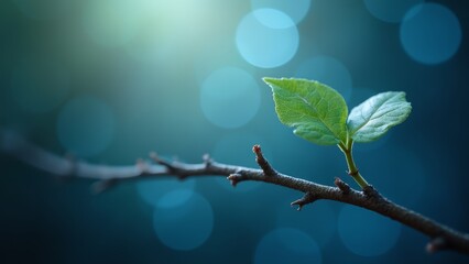 Wall Mural - A branch with a green leaf on it