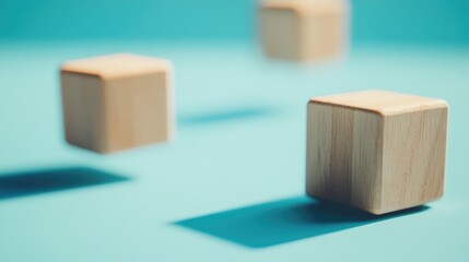 Aufkleber - SLA letters on wooden cubes with soft shadows over a vibrant blue background create a modern and minimalist aesthetic for branding.