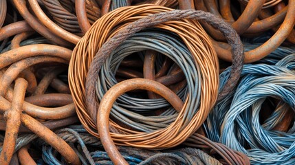 Aufkleber - Copper wire coils and scraps in varying hues for unique wallpaper and background design elements.