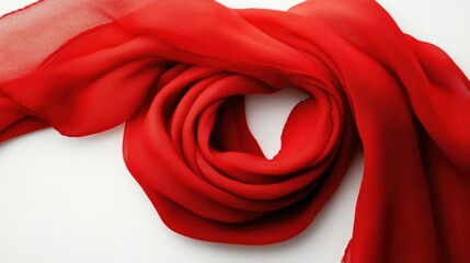 Leinwandbilder - Elegant red scarf elegantly draped on a pristine white background showcasing rich color and luxurious texture for fashion and design concepts.