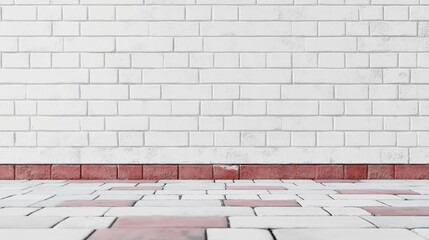Fototapete - Red brick and white concrete wall texture background with clean symmetrical pattern for interior or exterior design projects