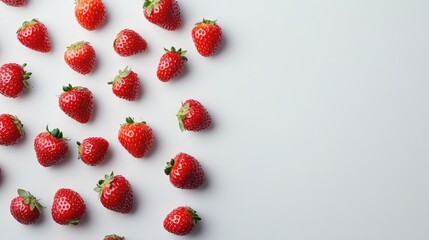 Leinwandbilder - Ripe strawberries arranged artistically on a clean white background highlighting freshness and taste in a minimalistic style.