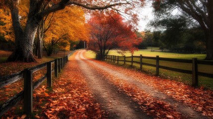 Aufkleber - Autumn landscape in Southern Highlands NSW showcasing a serene rural road surrounded by vibrant fall foliage and peaceful countryside beauty
