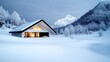 © predator - A serene winter landscape featuring a modern house in snow.