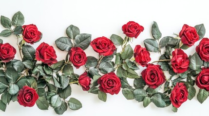 Poster - Elegant red roses border on white background with ample text space Perfect for floral greeting cards and romantic designs