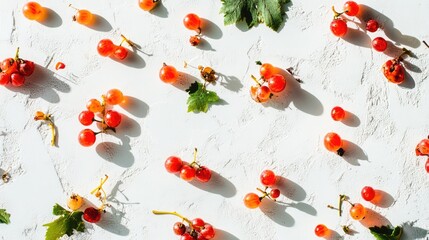 Leinwandbilder - Red and green grape clusters arranged artistically on a textured white background showcasing freshness and vibrant colors