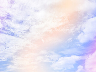Wall Mural - beauty sweet pastel orange and blue colorful with fluffy clouds on sky. multi color rainbow image. a