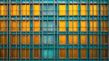 Leinwandbilder - Modern building facade with symmetrical windows and selective focus showcasing contemporary architectural design and vibrant color contrasts