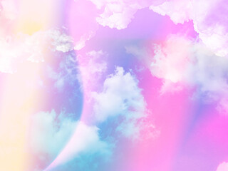 Wall Mural - beauty sweet pastel pink and yellow colorful with fluffy clouds on sky. multi color rainbow image. a