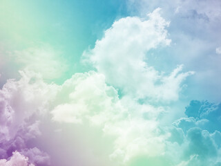 Wall Mural - beauty sweet pastel purple and green colorful with fluffy clouds on sky. multi color rainbow image. 