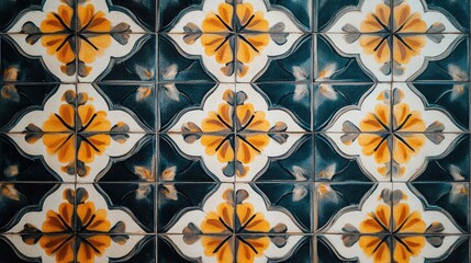 Aufkleber - Colorful floral ceramic tile pattern suitable for interior design and home decor applications. Vintage tile background with intricate details.