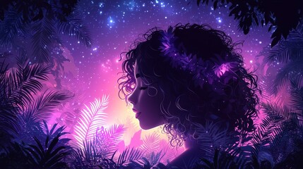 Poster - A woman with curly hair in the middle of a jungle