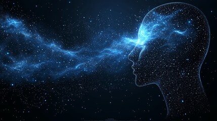 a silhouette of a man's head with a blue light coming out of it