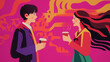 © Geekminds - Relationship, illustration, boy and girl, chatting, having a coffee