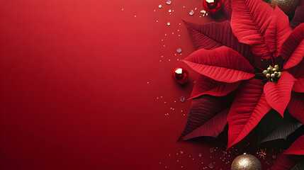 Wall Mural - Abstract background with red Poinsettia leaves. Horizontal composition.