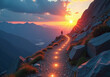 © Galeno - glowing path leads successful climb mountain determination hard