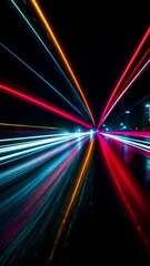Wall Mural - fast traffic light trails at night: 4k seamless looping video animation. speed, energy, and modern c