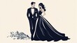 © Budsadee - Elegant black-tie gala outfit with a man in a tuxedo and a woman in a flowing evening gown