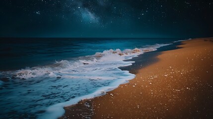 Wall Mural - beautiful night landscape with starry sky over the sea and sandy beach
