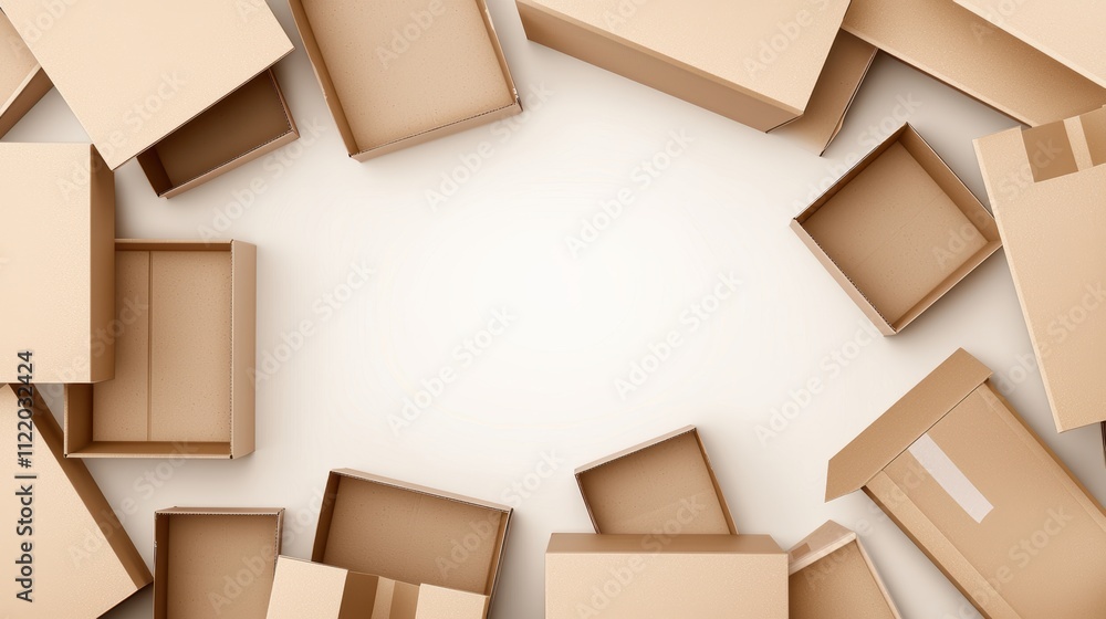 Brown cardboard boxes in open and sealed formats minimalistic layout ...