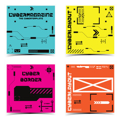 Wall Mural - cyberpunk y2k 2000s gaming futuristic icon pattern set collection banner poster template hud for bra