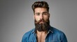 © Volodymyr - Closeup portrait of bearded man with classic long beard, bearded gay. Handsome male model with beard, mustache and trendy hairdo. Beard and mustache haircut. Bearded man.