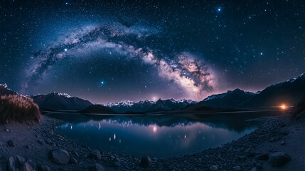 Wall Mural - a view of the milky way galaxy and starfield against a night sky background.