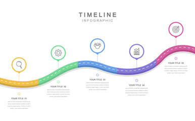 Wall Mural - business road map timeline infographic concept. with icons and 5 options, corporate milestones graph