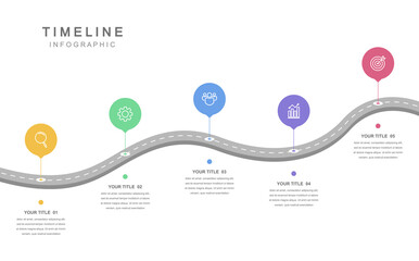 Business road map timeline infographic concept. with icons and 5 options, Corporate milestones graphic elements. workflow layout, diagram, report, web design. Creative, vector