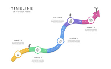 Wall Mural - business road map timeline infographic concept. with icons and 5 options, corporate milestones graph