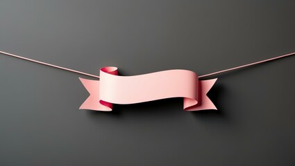 Wall Mural - Aesthetic pink ribbon banner design on a plain black background