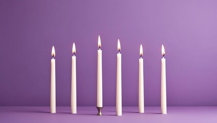 Wall Mural - Floating candles on a plain purple background