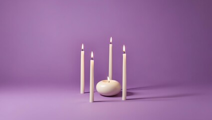 Wall Mural - floating candles on a plain purple background