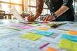 © Aleksandr - Businessman Working, Organizing Ideas with Colorful Sticky Notes on Desk with Laptop Computer