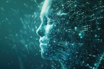 Aufkleber - Futuristic digital representation of a human face with intricate circuit patterns glowing in a dark environment showcasing technology and artificial intelligence