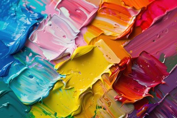 Aufkleber - Colorful paint palette with jars showcasing vibrant hues in an artist's workspace during a creative session