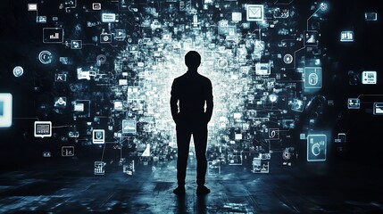 Wall Mural - digital technology and data silhouette businessman image