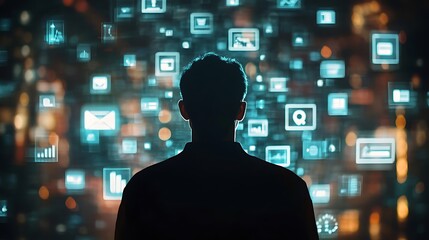 Wall Mural - digital world businessman surrounded tech advancements image